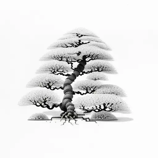 bonsai tree split into two halves one in winter and one in summer tattoo design idea