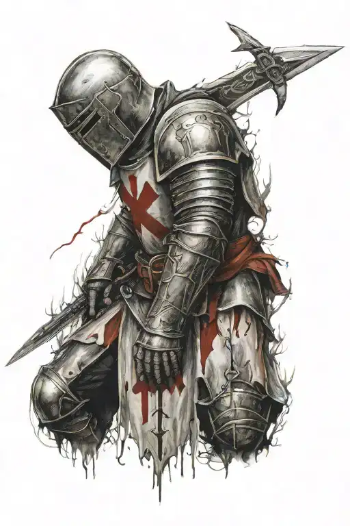 Knight templar cutting flesh wound stiched tattoo design idea