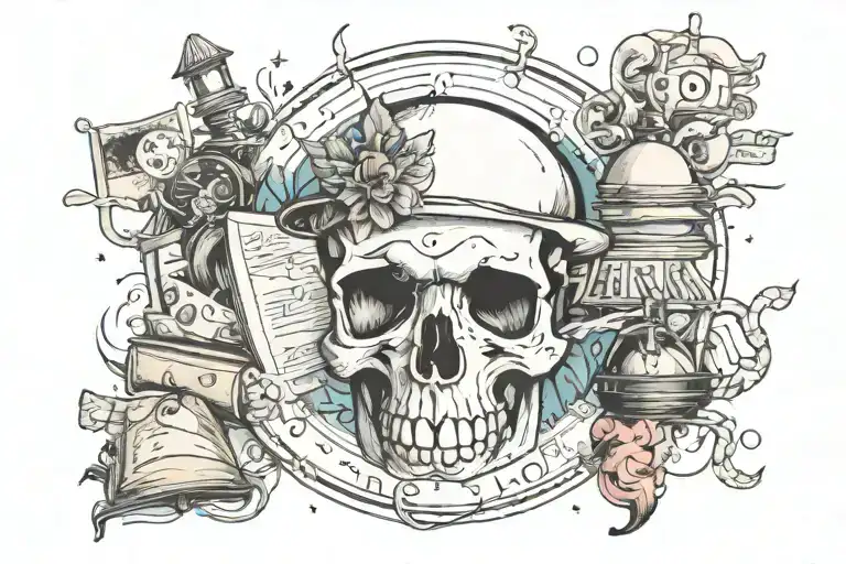 Archives and library filled tattoo design idea
