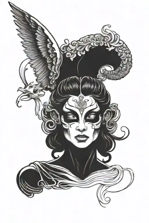 Evil aries angel, side profile tattoo design idea