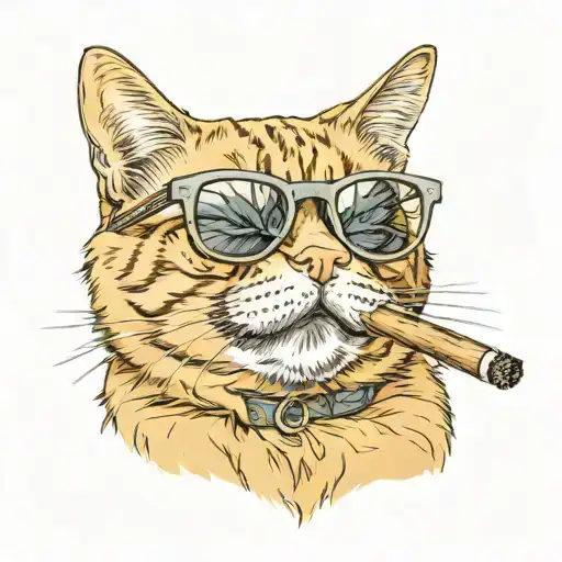 an orange tabby cat wearing sunglasses with a cigar made of catnip in his mouth tattoo design idea
