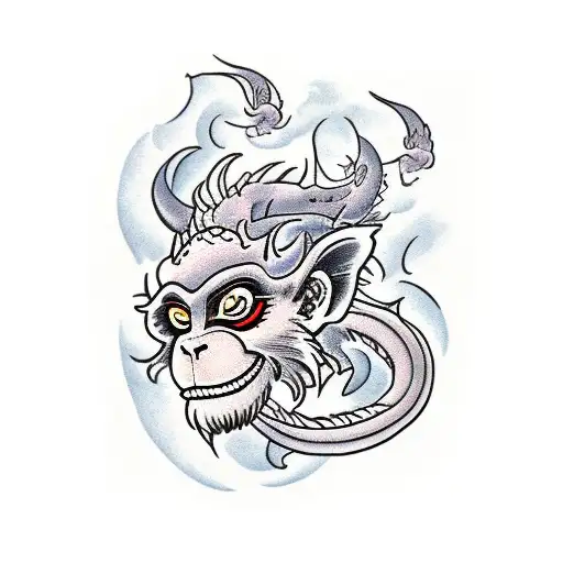 monkey king, dragon, clouds tattoo design idea