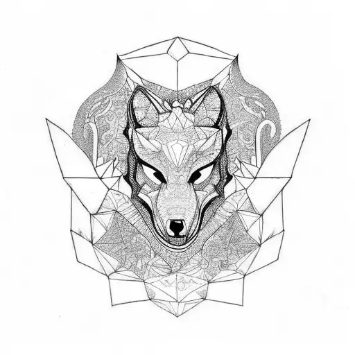 polygon totem pole with a dragon an owland a wolf tattoo design idea