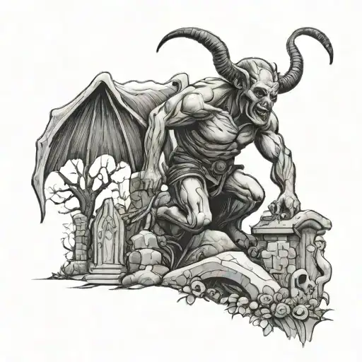 devil walking through graveyard tattoo design idea