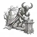 devil walking through graveyard tattoo design idea