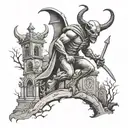 devil walking through graveyard tattoo design idea