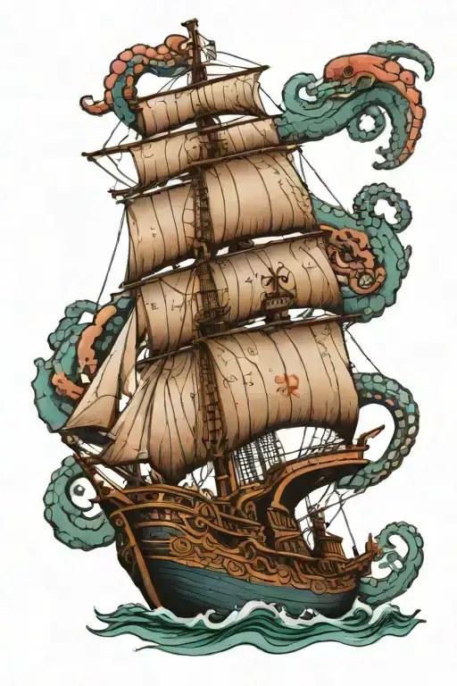 portugeuse ship with octopus wrapped tattoo design idea