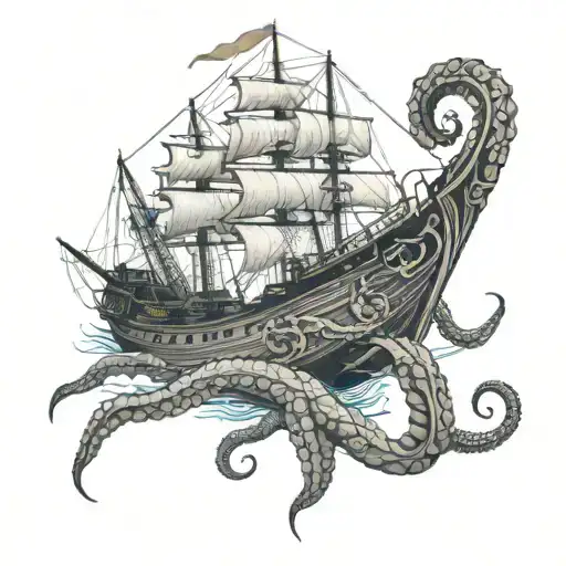 spanish war ship with octopus holding tattoo design idea