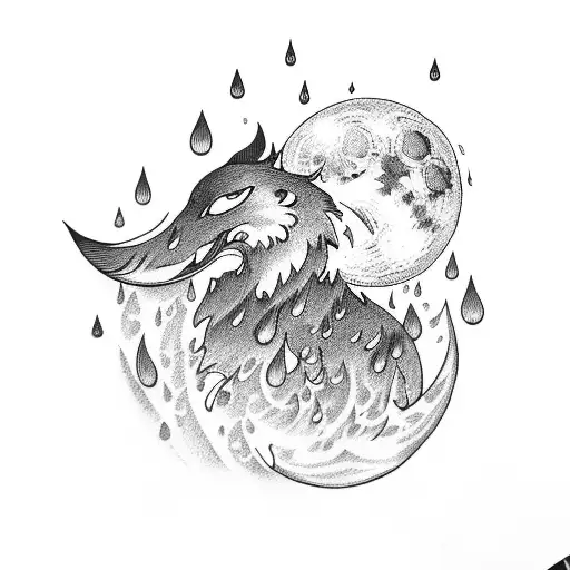 moon,rain,fire,nature,sword tattoo design idea