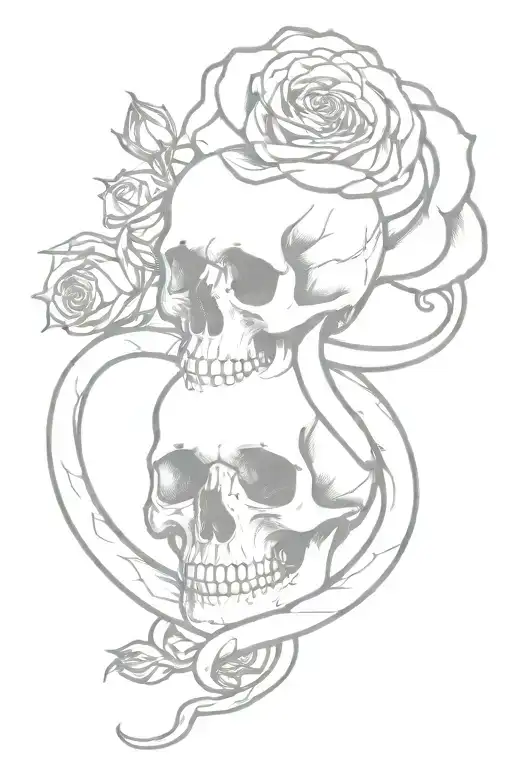 Roses inside the snake that eats itself  and skull  tattoo design idea