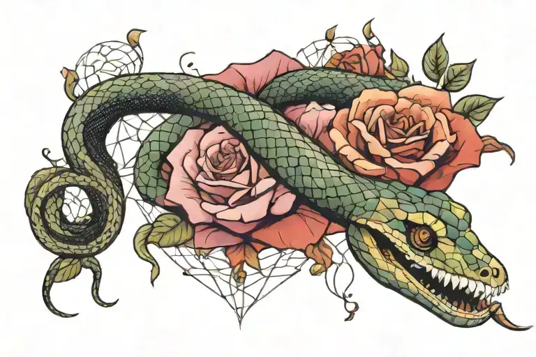 Roses inside the snake that eats itself Geometric shapes tattoo design idea