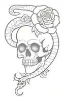 Roses inside the snake that eats itself  and skull  tattoo design idea