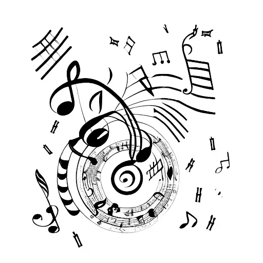 A music note made up of tiny animals and plants, representing the harmony between nature and music tattoo design idea