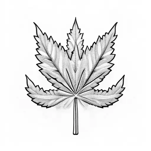 A blackwork tattoo of a marijuana leaf morphing into a treble clef tattoo design idea