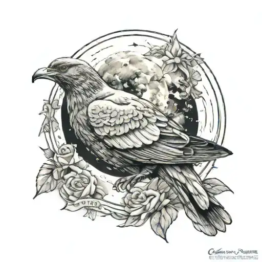 moon, pigeon, dad memorial tattoo design idea