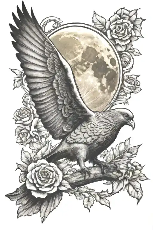 moon, pigeon, dad memorial tattoo design idea