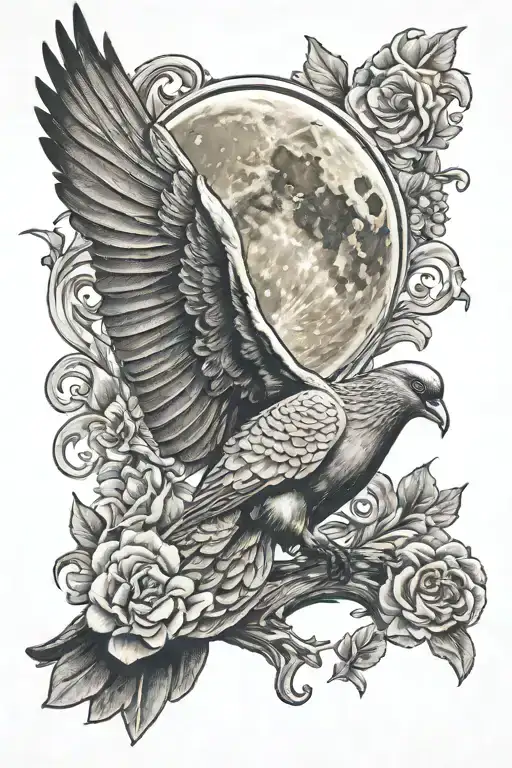 moon, pigeon, dad memorial tattoo design idea