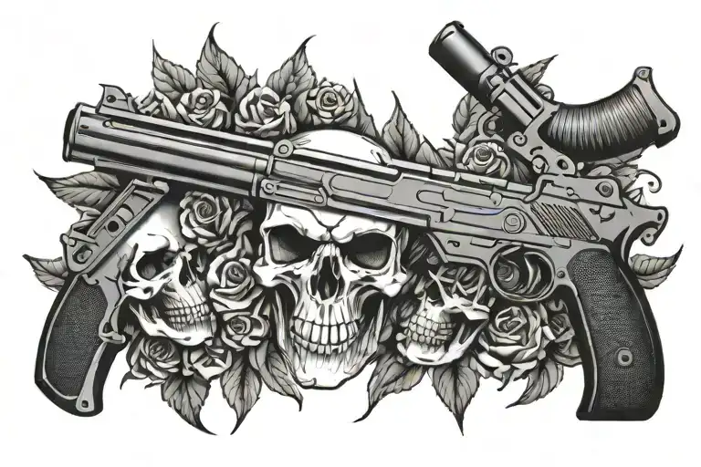 skull and gun tattoo design idea