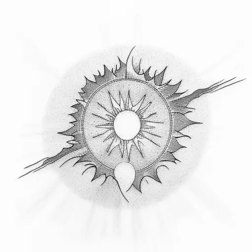 A dotwork tattoo of a mountain range silhouette with the sun rising behind it, reflecting the natural beauty of Iran's landscapes tattoo design idea