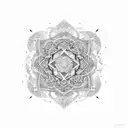 An abstract design combining elements of the Middle East and Persian culture, such as intricate patterns and symbols, in a dotwork tattoo style tattoo design idea