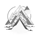 A dotwork tattoo of a mountain range silhouette with the sun rising behind it, reflecting the natural beauty of Iran's landscapes tattoo design idea