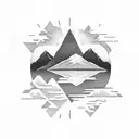 A dotwork tattoo of a mountain range silhouette with the sun rising behind it, reflecting the natural beauty of Iran's landscapes tattoo design idea