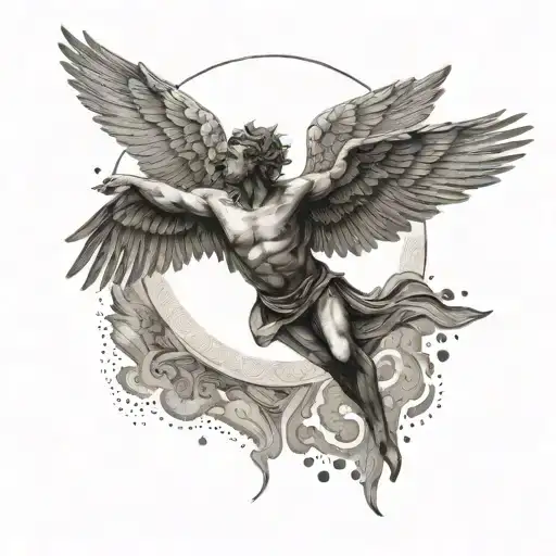 An abstract representation of Icarus flying too close to the sun tattoo design idea
