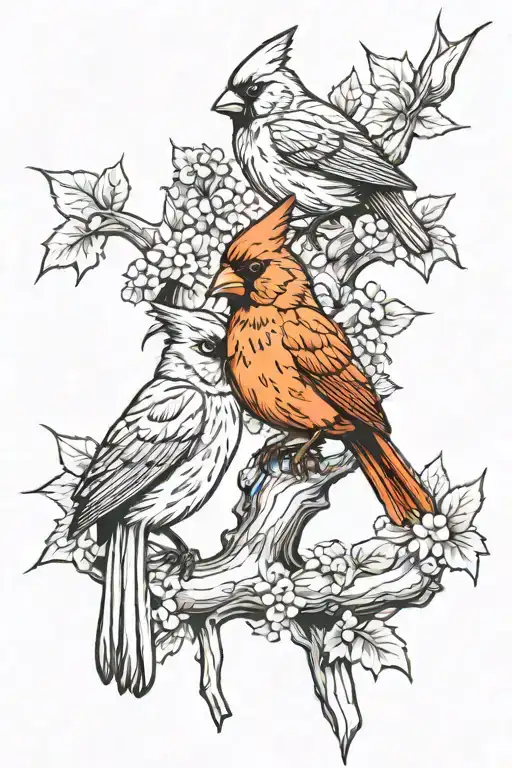 two cardinal perched tattoo design idea