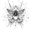 A whimsical night sky filled with fireflies, evoking a sense of magic and wonder tattoo design idea