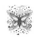 A whimsical night sky filled with fireflies, evoking a sense of magic and wonder tattoo design idea