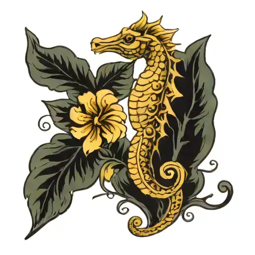 almond and seahorse tattoo design idea