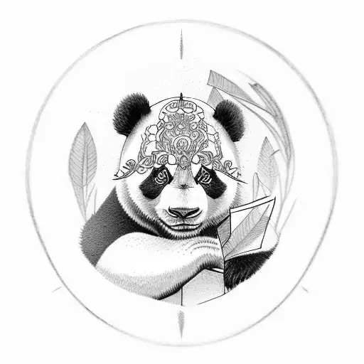 panda with letter J tattoo design idea