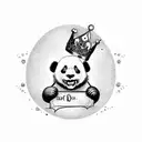 panda holding a crown with letter "J" tattoo design idea