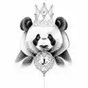 panda holding a crown with letter "J" tattoo design idea