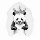 panda holding a crown with letter "J" tattoo design idea
