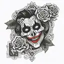 Joker playing card with roses intertwined tattoo design idea