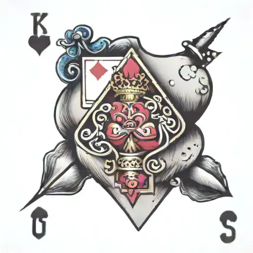 King of Hearts with a crown of thorns on top of a ace of spades card tattoo design idea