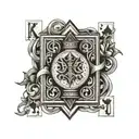 king of heart with a crown of thorns playing card sitting on top of a ace of spades playing card tattoo design idea