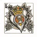 king of heart with a crown of thorns playing card sitting on top of a ace of spades playing card tattoo design idea