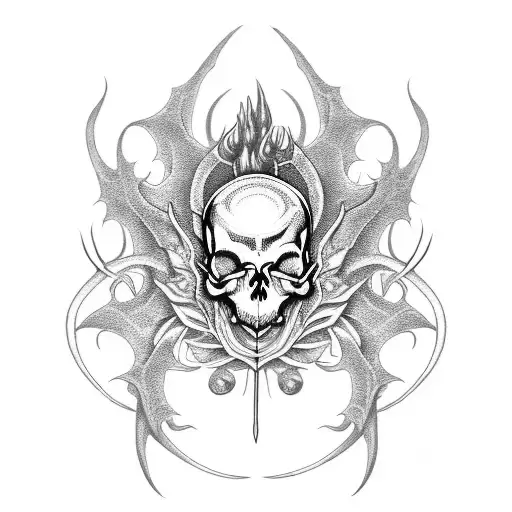 Dragon with skull and spider lily tattoo design idea
