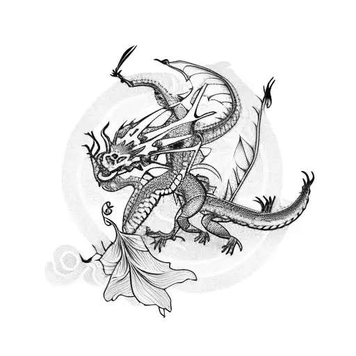 Dragon with spider lily tattoo design idea