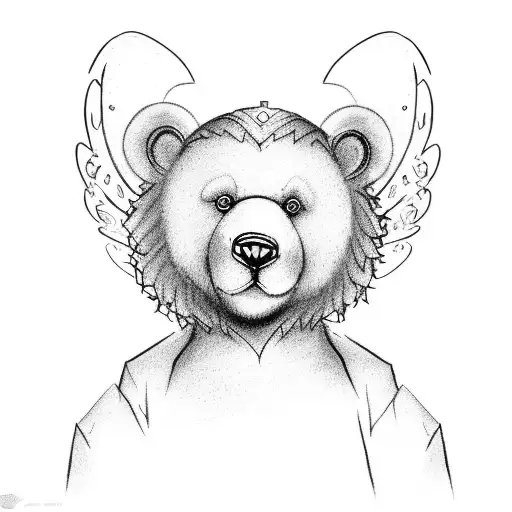 teddy bear with neclace and angel wings tattoo design idea