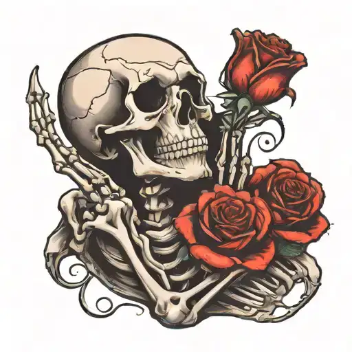 skeleton praying hands holding rose tattoo design idea