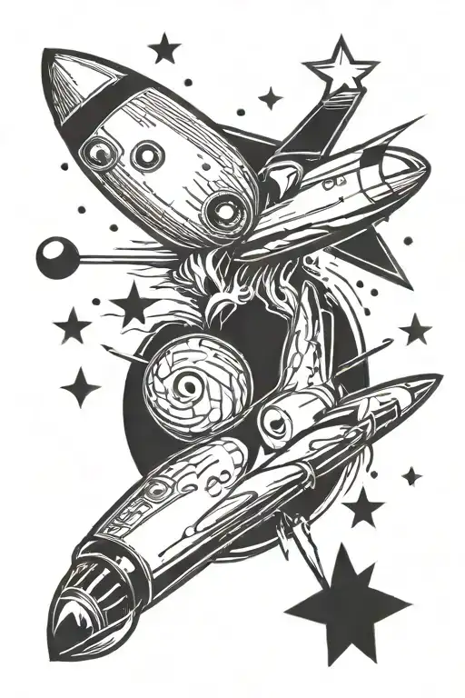 bowling ball and rocket launching tattoo design idea
