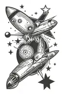 bowling ball and rocket launching tattoo design idea