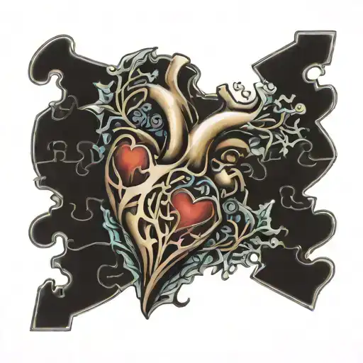 jigsaw puzzle of heart with Rachel written on piece to complete puzzle tattoo design idea