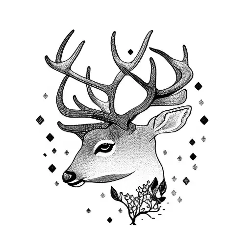 A detailed deer silhouette surrounded by magnolia tree branches tattoo design idea