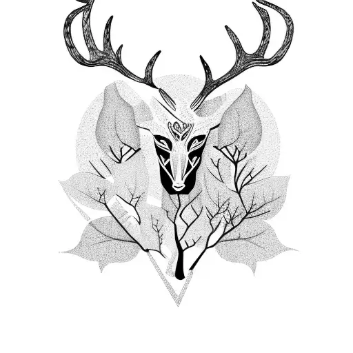 A detailed deer silhouette surrounded by magnolia tree branches tattoo design idea