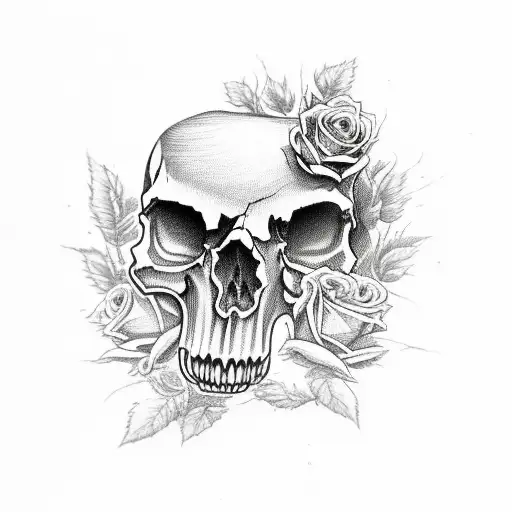 skull and roses wrapped around the number 8 tattoo design idea