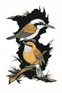 mockingbird, carolina wren, and blue crane, hummingbird over nature background  tattoo design idea